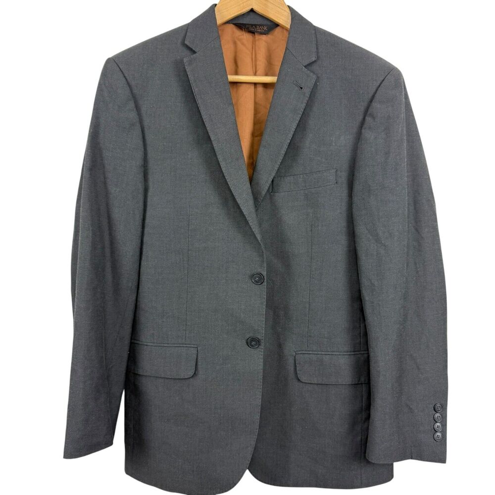 Joseph Jos A Bank Mens Slim Fit Gray Twill Cotton & Wool Suit Jacket Blazer 38 R
